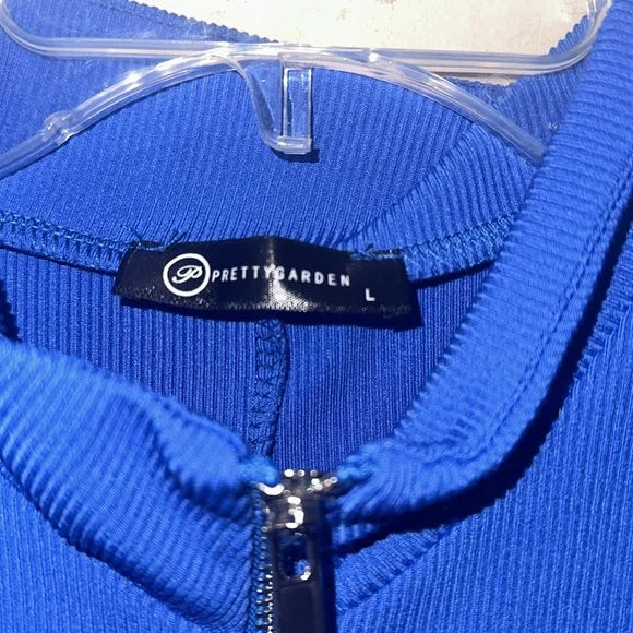 Pretty Garden Blue Ribbed Sleeveless Mock Neck Jumpsuit Women's Large - Picture 7 of 7